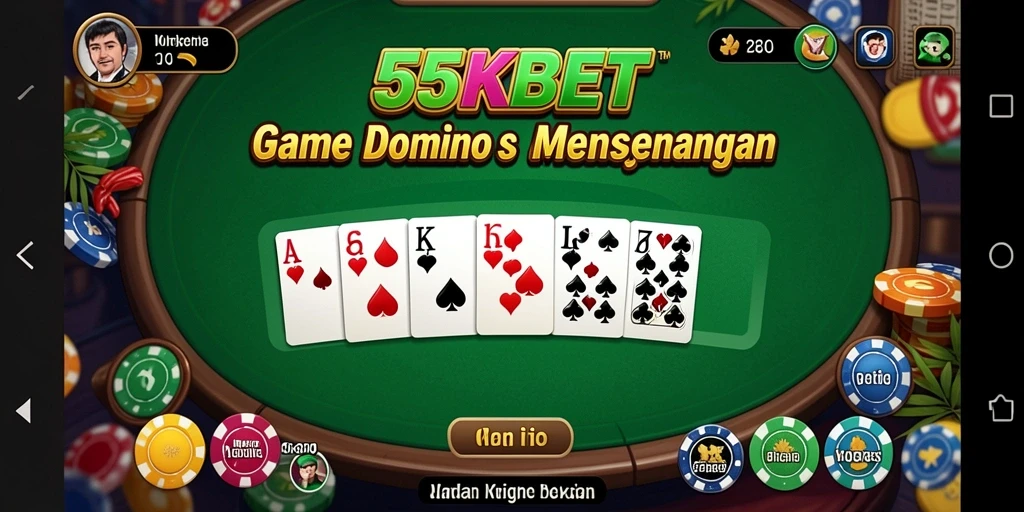 Tampilan gameplay game Domino 55KBET yang menarik dan interaktif.