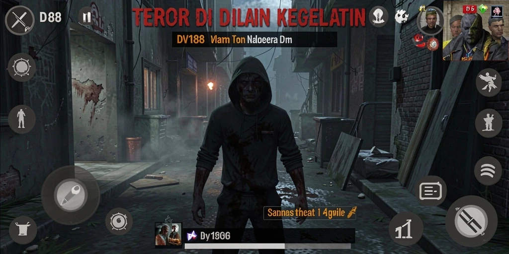 Tampilan menegangkan gameplay DV188 di lingkungan yang kelam.