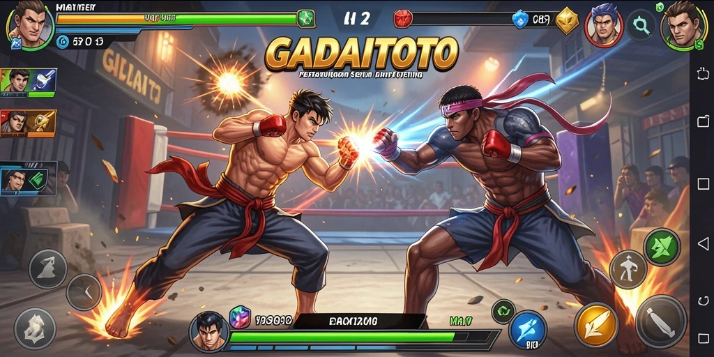 Gameplay GADAITOTO yang mendebarkan dengan aksi pertarungan intens.