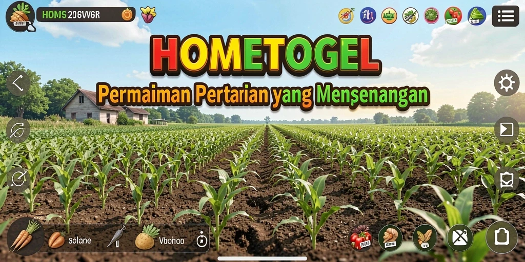 Tampilan gameplay HOMETOGEL yang menampilkan petualangan bertani seru.