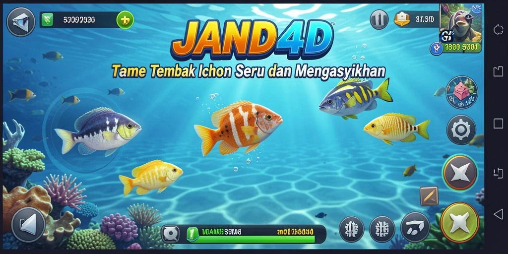 Tampilan gameplay seru JANDA4D dengan aksi menembak ikan.