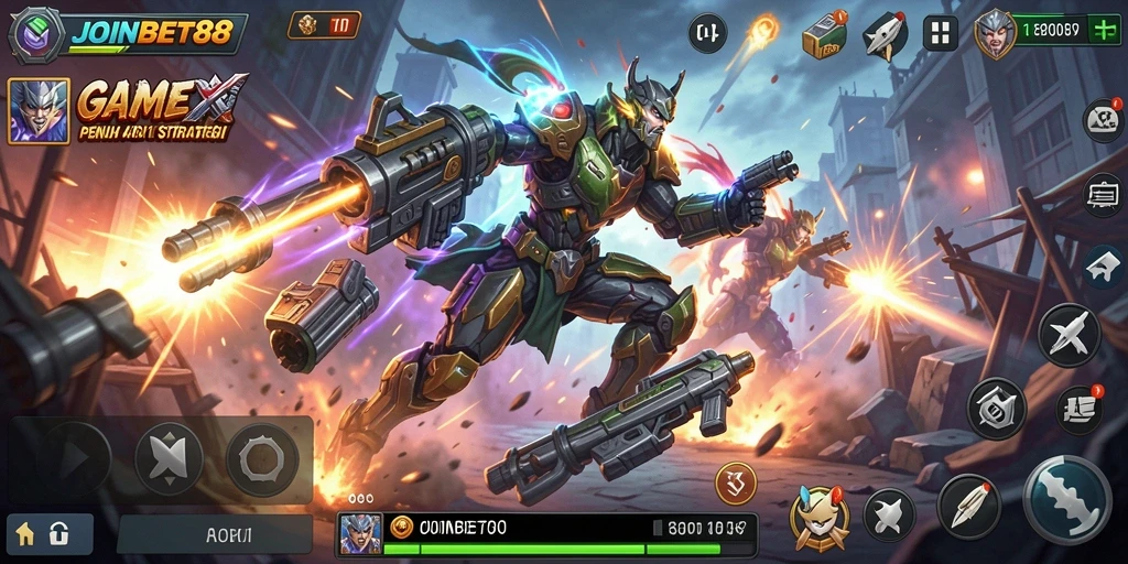 Screenshot gameplay JOINBET88 yang menunjukkan aksi mendebarkan di medan perang.