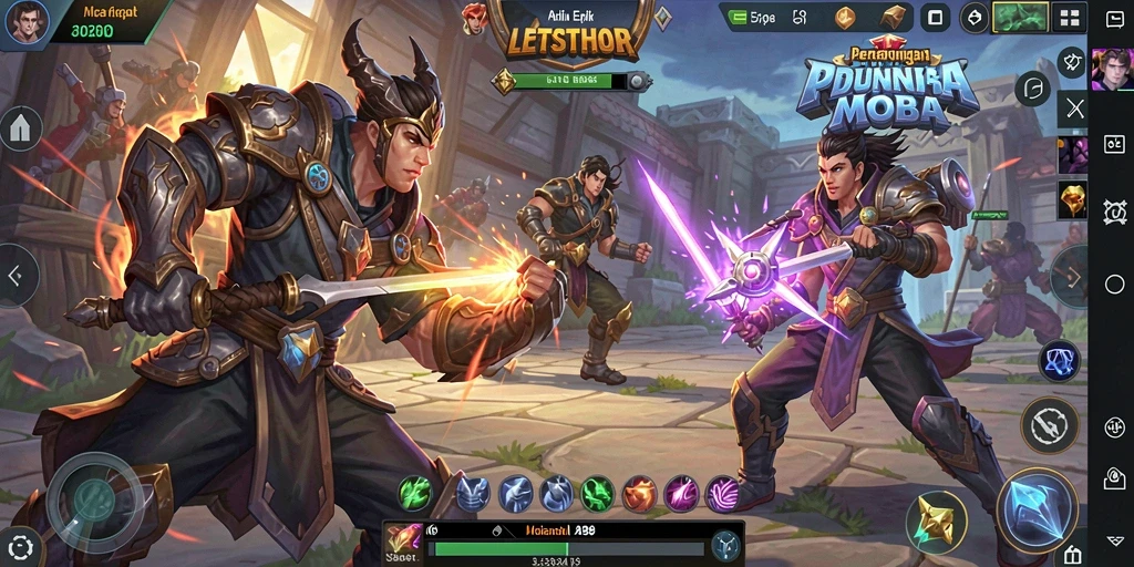 Tampilan menarik dari gameplay LETSTHOR dalam pertarungan MOBA.