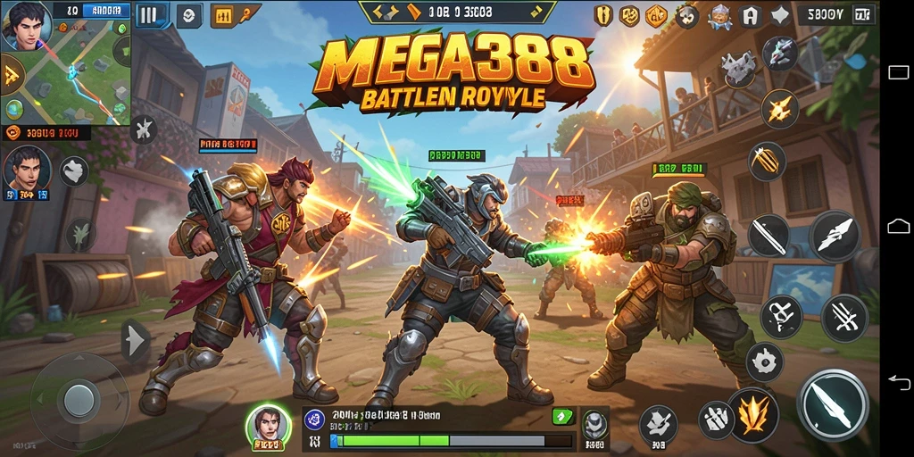 Tampilan gameplay seru dari MEGA388 saat bertempur di arena.