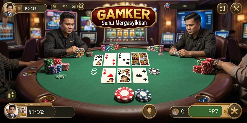 Tampilan gameplay PP7 dengan pemain bersaing di meja Poker.