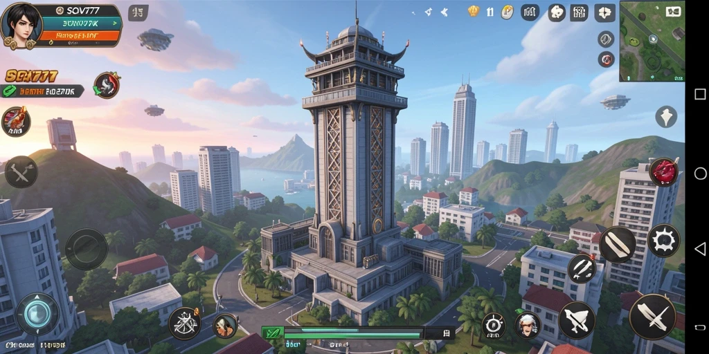 Screenshot gameplay Tower Defense SOV777 menampilkan menara dan musuh yang dinamis.