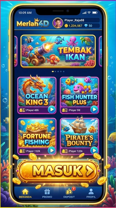 Tampilan utama aplikasi meriah4d yang menarik dan mudah dinavigasi.